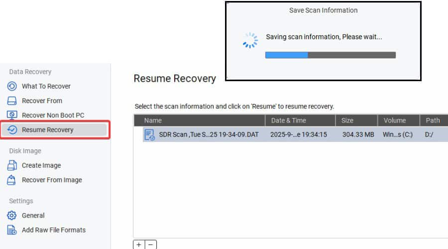 Resume recovery