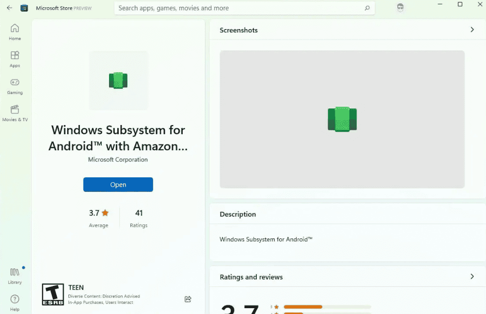 windows subsystem for android