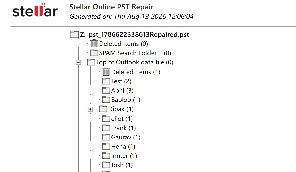 The Online PST repair by Stellar provides the complete mailbox structure