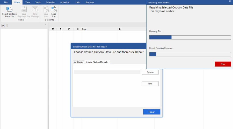 Use the browse options to select the corrupt PST file