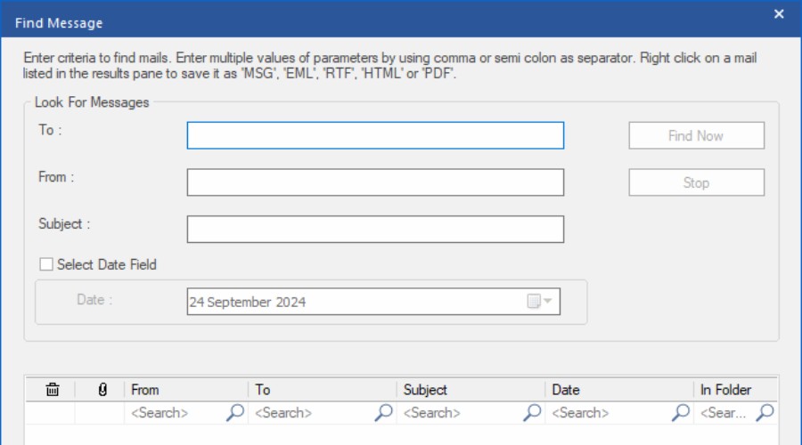 Use the Find Message option to select the specific items
