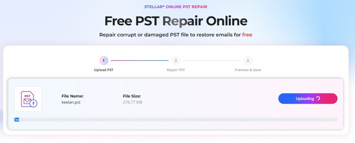 Upload the corrupt PST file to repair it online